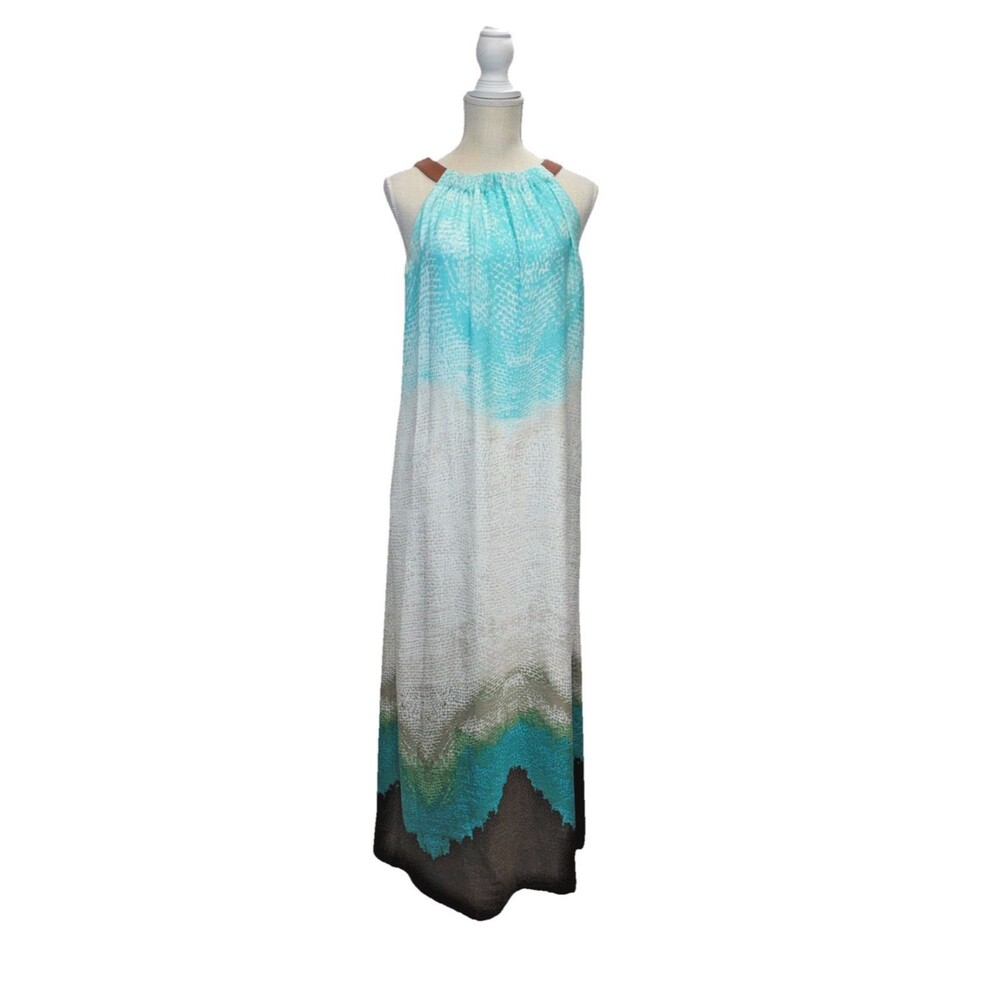 Chico’s Bahama Breeze Maxi Dress Size 0 Small Ombre Halter Pockets coastal